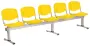 VINCENZA - 5, plastová lavice do čekárny, 5-sedák, žlutá, kostra stříbrná
