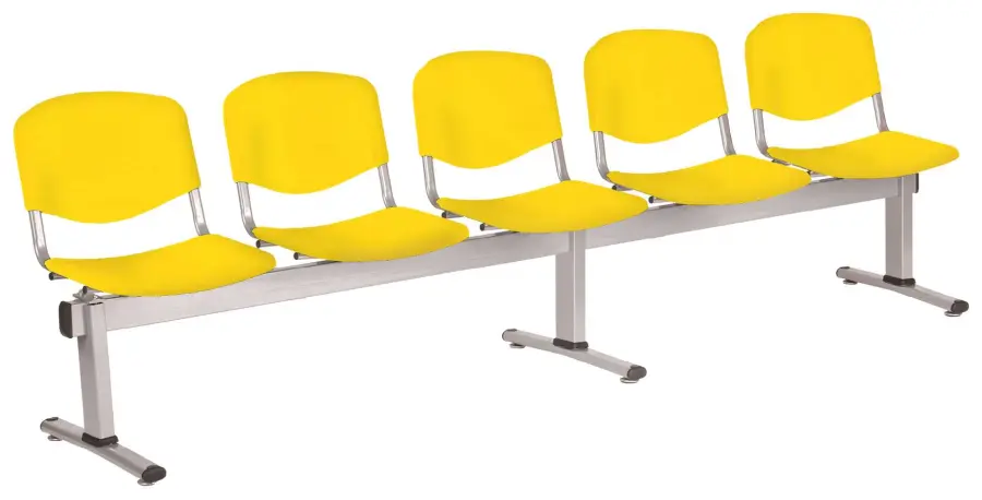 VINCENZA - 5, plastová lavice do čekárny, 5-sedák, žlutá, kostra stříbrná