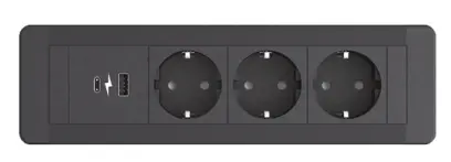 MC 3E1U, 3x el. zásuvka, 1x USB, 1x USB-C multimediální centrum, černé