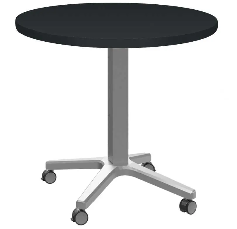 POC 500 - 1 stůl kulatý, deska pr.600 mm antracit (síla 25 mm), pojízdná centrální noha, podnož stříbrná