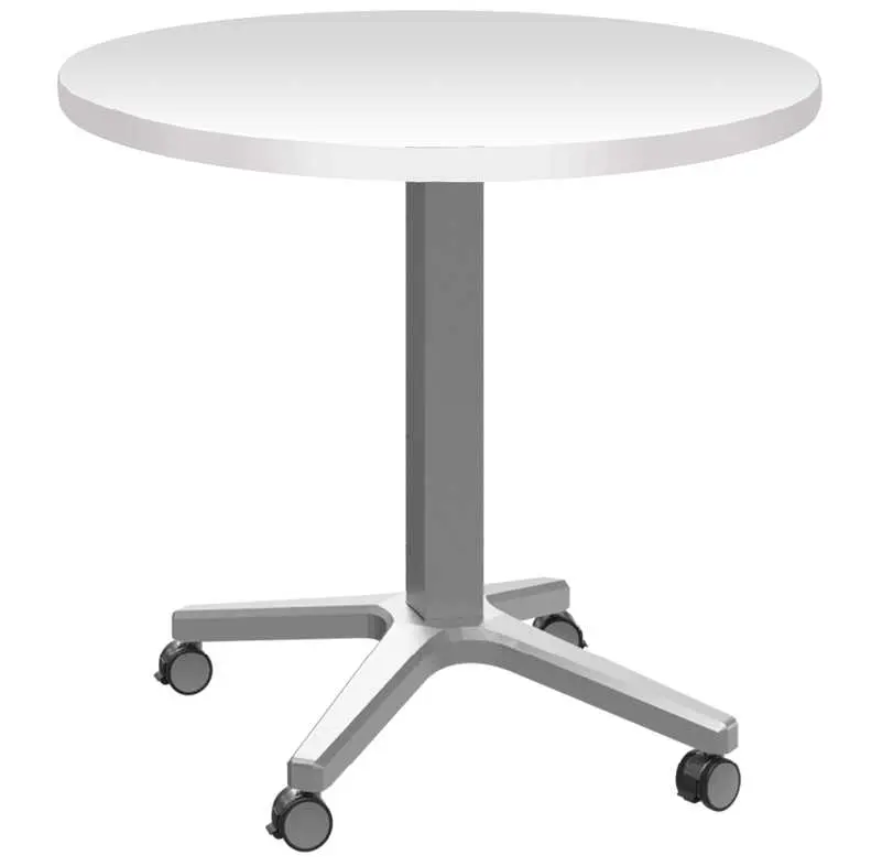 POC 500 - 1 stůl kulatý, deska pr.600 mm bílá (síla 25 mm), pojízdná centrální noha, podnož stříbrná