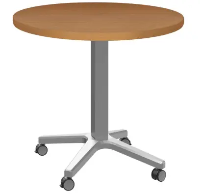 POC 500 - 1 stůl kulatý, deska pr.600 mm buk royal (síla 25 mm), pojízdná centrální noha, podnož stříbrná