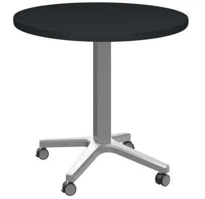 POC 500 - 3 stůl kulatý, deska pr.800 mm antracit (síla 25 mm), pojízdná centrální noha, podnož stříbrná