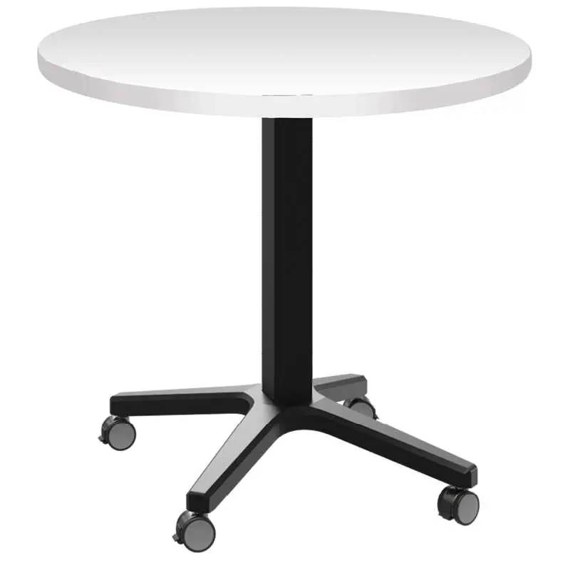 POC 500 - 3 stůl kulatý, deska pr.800 mm bílá (síla 25 mm), pojízdná centrální noha, podnož černá