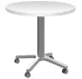 POC 500 - 3 stůl kulatý, deska pr.800 mm bílá (síla 25 mm), pojízdná centrální noha, podnož stříbrná