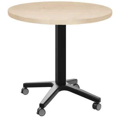 POC 500 - 3 stůl kulatý, deska pr.800 mm bříza irská (síla 25 mm), pojízdná centrální noha, podnož černá