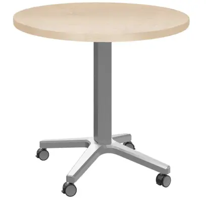 POC 500 - 3 stůl kulatý, deska pr.800 mm bříza irská (síla 25 mm), pojízdná centrální noha, podnož stříbrná