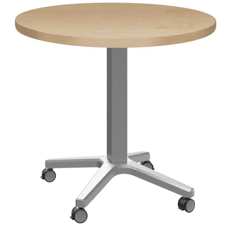 POC 500 - 3 stůl kulatý, deska pr.800 mm javor horský (síla 25 mm), pojízdná centrální noha, podnož stříbrná