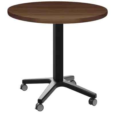 POC 500 - 3 stůl kulatý, deska pr.800 mm ořech královský (síla 25 mm), pojízdná centrální noha, podnož černá