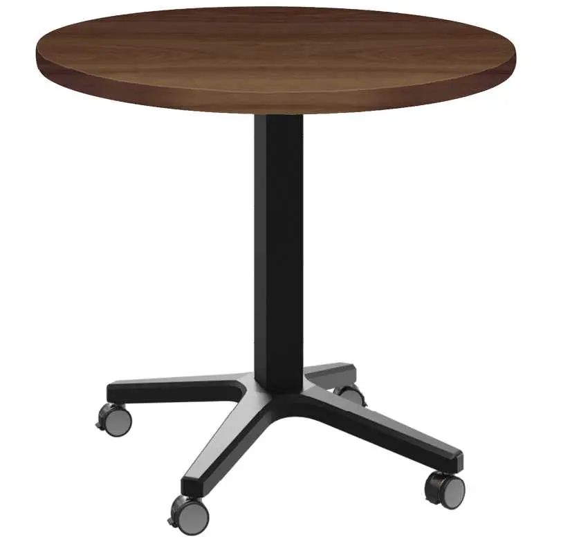 POC 500 - 3 stůl kulatý, deska pr.800 mm ořech královský (síla 25 mm), pojízdná centrální noha, podnož černá