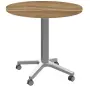 POC 500 - 3 stůl kulatý, deska pr.800 mm ořech světlý (síla 25 mm), pojízdná centrální noha, podnož stříbrná