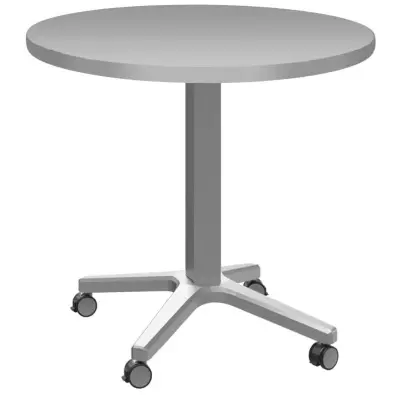 POC 500 - 3 stůl kulatý, deska pr.800 mm šedá (síla 25 mm), pojízdná centrální noha, podnož stříbrná