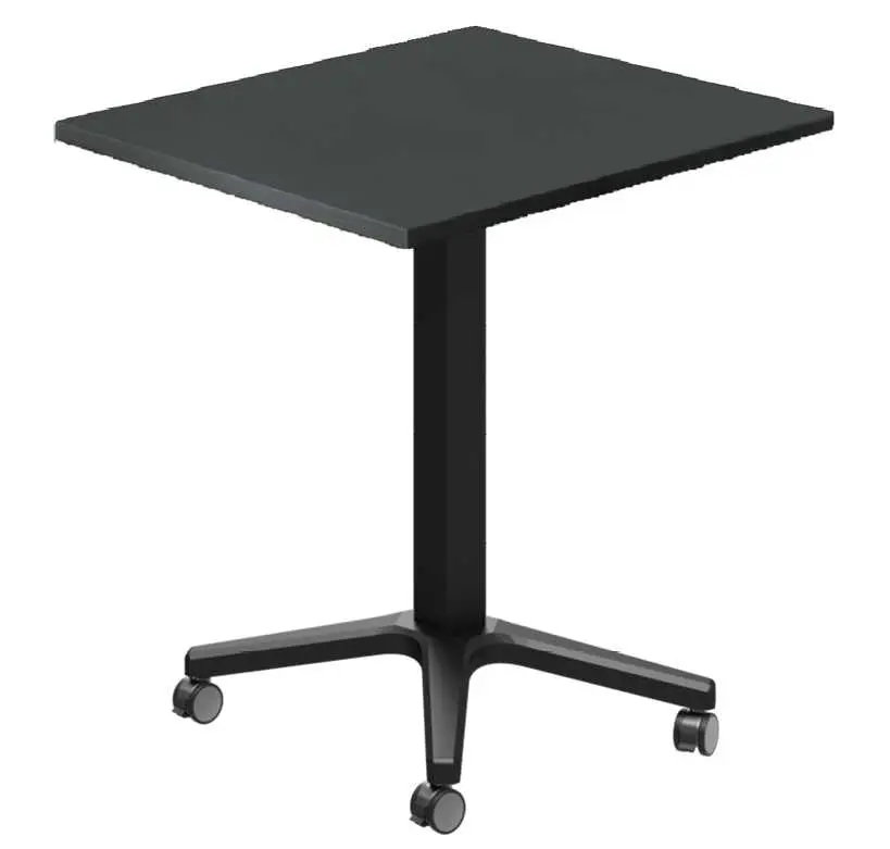 POC 500 - 6 stůl hranatý, deska 600 x 600 mm antracit (síla 25 mm), pojízdná centrální noha, podnož černá