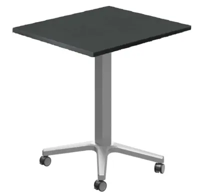 POC 500 - 6 stůl hranatý, deska 600 x 600 mm antracit (síla 25 mm), pojízdná centrální noha, podnož stříbrná