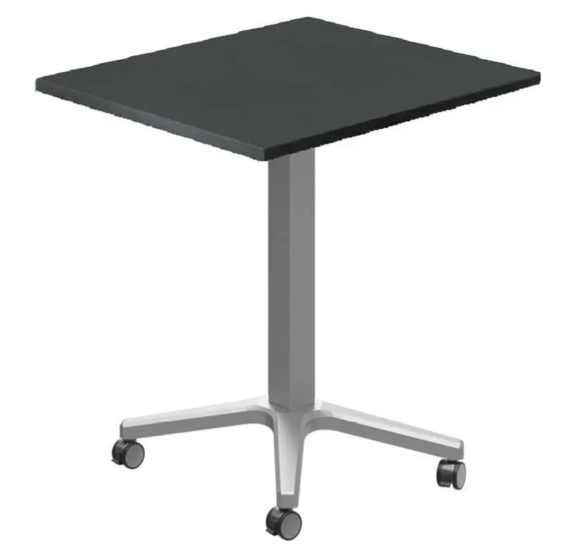 POC 500 - 6 stůl hranatý, deska 600 x 600 mm antracit (síla 25 mm), pojízdná centrální noha, podnož stříbrná