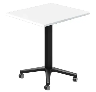 POC 500 - 6 stůl hranatý, deska 600 x 600 mm bílá (síla 25 mm), pojízdná centrální noha, podnož černá