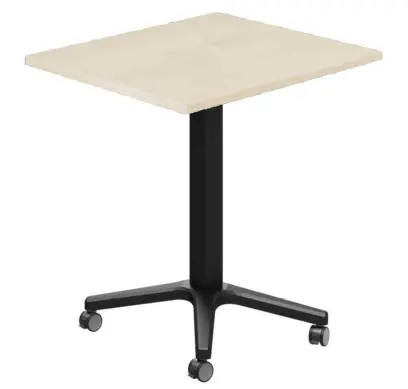 POC 500 - 6 stůl hranatý, deska 600 x 600 mm bříza irská (síla 25 mm), pojízdná centrální noha, podnož černá