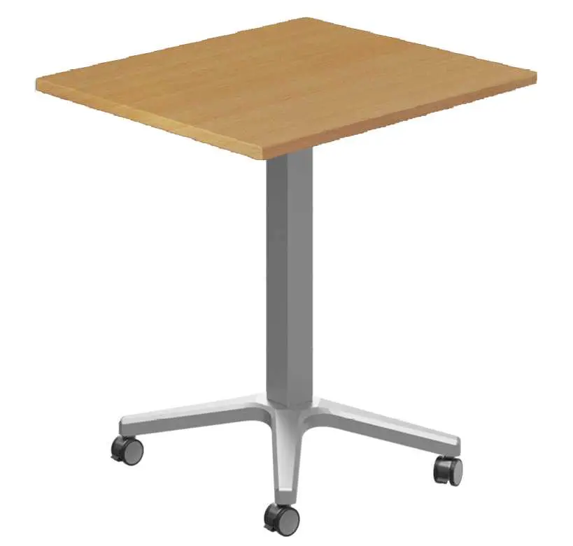 POC 500 - 6 stůl hranatý, deska 600 x 600 mm buk royal (síla 25 mm), pojízdná centrální noha, podnož stříbrná