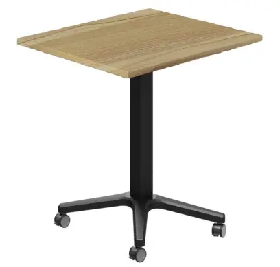 POC 500 - 6 stůl hranatý, deska 600 x 600 mm ořech světlý (síla 25 mm), pojízdná centrální noha, podnož černá