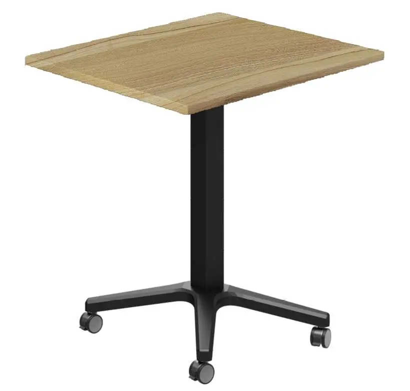 POC 500 - 6 stůl hranatý, deska 600 x 600 mm ořech světlý (síla 25 mm), pojízdná centrální noha, podnož černá