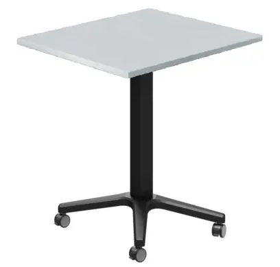 POC 500 - 6 stůl hranatý, deska 600 x 600 mm šedá (síla 25 mm), pojízdná centrální noha, podnož černá