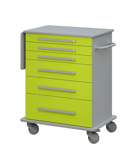 DEXTER 06 vozík asistenční, korpus a desky šedá / zásuvky jarní zeleň