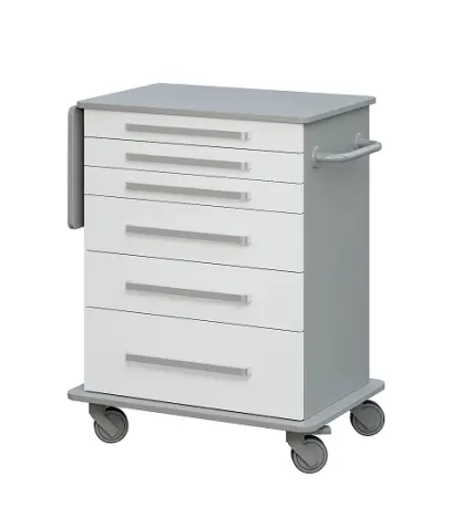 DEXTER 06 vozík asistenční, korpus a desky šedá / zásuvky bílá