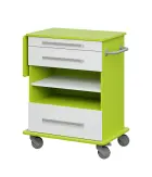 DEXTER 07 vozík asistenční, korpus a desky jarní zeleň / zásuvky, police bílá