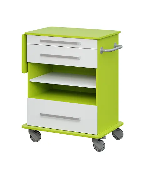 DEXTER 07 vozík asistenční, korpus a desky jarní zeleň / zásuvky, police bílá