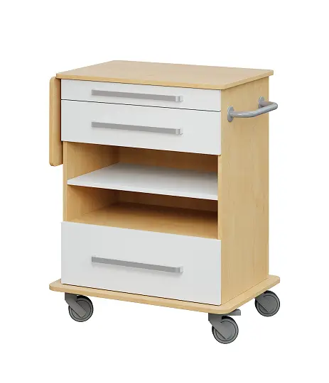 DEXTER 07 vozík asistenční, korpus a desky javor horský / zásuvky, police bílá