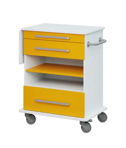 DEXTER 07 vozík asistenční, korpus a desky bílá / zásuvky, police žlutá odio