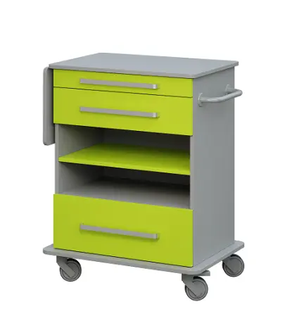 DEXTER 07 vozík asistenční, korpus a desky šedá / zásuvky, police jarní zeleň