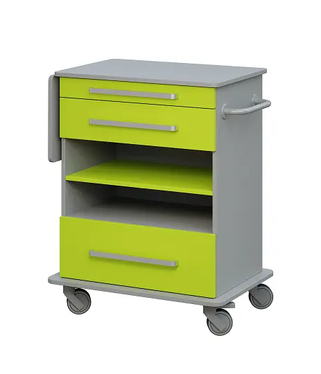DEXTER 07 vozík asistenční, korpus a desky šedá / zásuvky, police jarní zeleň