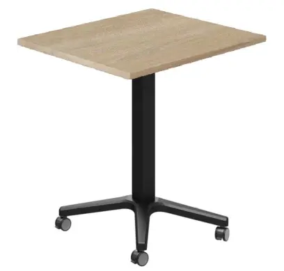 POC 500 - 7 stůl hranatý, deska 700 x 700 mm dub bardolino (síla 25 mm), pojízdná centrální noha, podnož černá