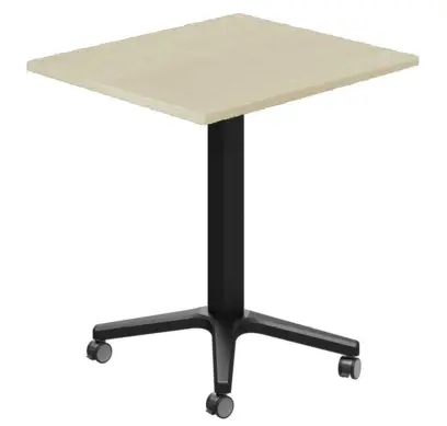 POC 500 - 7 stůl hranatý, deska 700 x 700 mm javor horský (síla 25 mm), pojízdná centrální noha, podnož černá