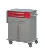 DEXTER 08 vozík asistenční, korpus a desky šedá / 1,2 zásuvky červená flamengo, 3 zásuvka, dveře šedá