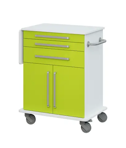 DEXTER 08 vozík asistenční, korpus a desky bílá / zásuvky, dveře jarní zeleň