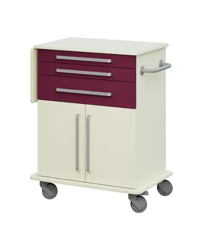 DEXTER 08 vozík asistenční, korpus a desky smetanová / zásuvky šalvěj, dvířka smetanová