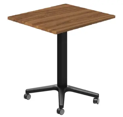 POC 500 - 7 stůl hranatý, deska 700 x 700 mm ořech královský (síla 25 mm), pojízdná centrální noha, podnož černá