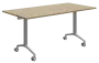SLKP 160/80 pojízdný skládací stůl, nohy stříbrný lak, deska 25 mm, široký 1600 mm, dub bardolino
