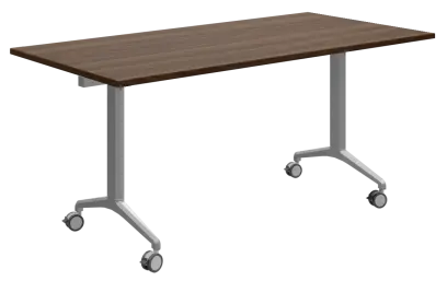 SLKP 160/80 pojízdný skládací stůl, nohy stříbrný lak, deska 25 mm, široký 1600 mm, ořech královský