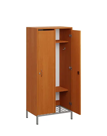 SSR - 140 - 60 šatní skříň dřevěná, 2-dveřová, háček, 1400 x 600 x 400, kovové nohy s roštem, olše jantar