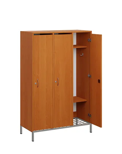 SSR - 140 - 90 šatní skříň dřevěná, 3-dveřová, háček, 1400 x 900 x 400, kovové nohy s roštem, olše jantar
