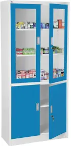 JP - 910 NX skříň kovová prosklená, 1950x900x400 mm, bílá/modrá