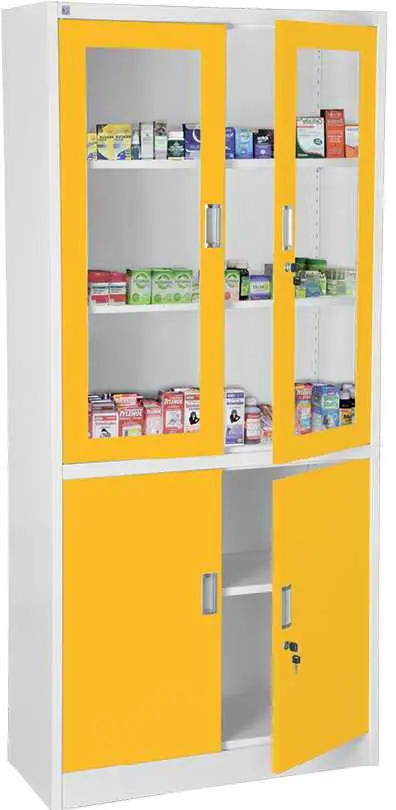 JP - 910 NX skříň kovová prosklená, 1950x900x400 mm, bílá/žlutá