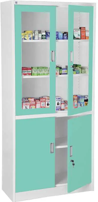 JP - 910 NX skříň kovová prosklená, 1950x900x400 mm, bílá/tyrkysová