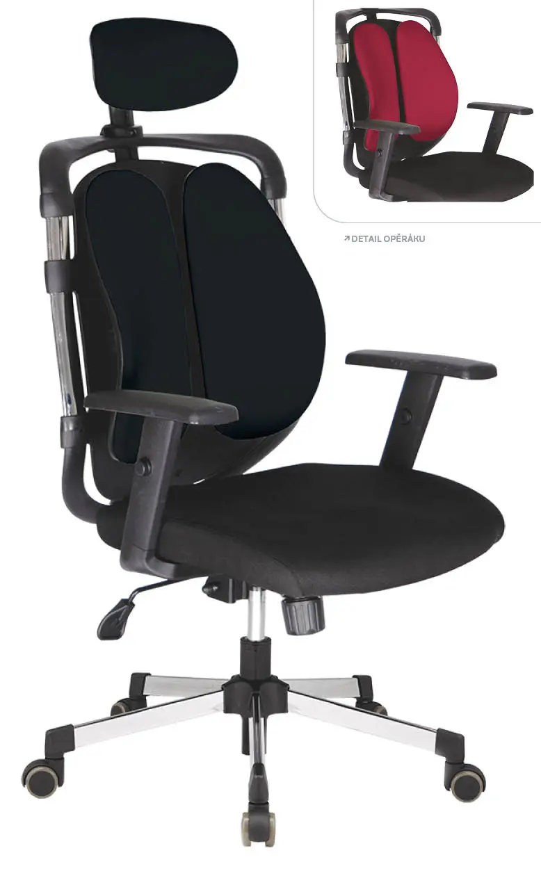 WING křeslo kancelářské, stavitelné područky, kříž chrom, látka černá/černá