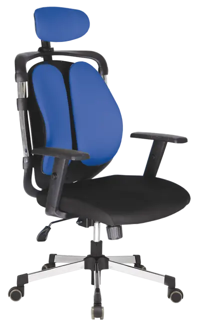WING křeslo kancelářské, stavitelné područky, kříž chrom, látka černá/modrá