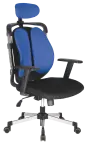 WING křeslo kancelářské, stavitelné područky, kříž chrom, látka černá/modrá
