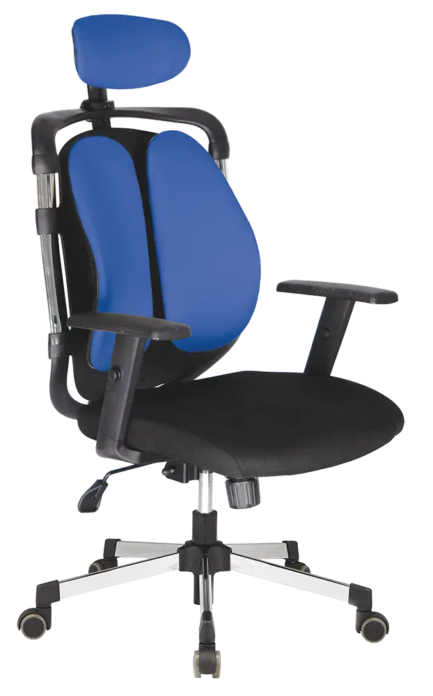 WING křeslo kancelářské, stavitelné područky, kříž chrom, látka černá/modrá